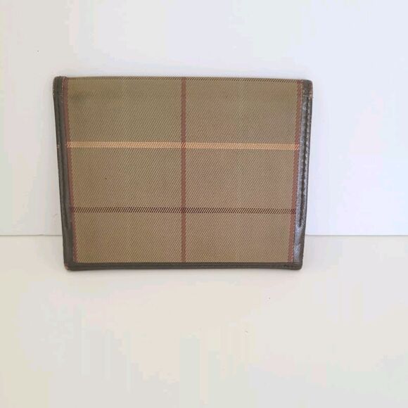 Burberry Wallet Brown Bifold ID Card Holder Leather Small Plaid Unisex Compact - Picture 2 of 7
